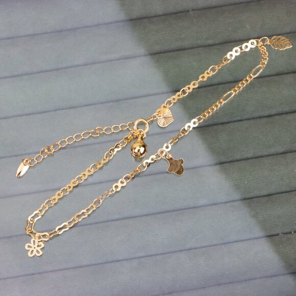 "Rose Gold Anklet with Floral & Charm Accents, XPAL1059 - Picture 3 of 12